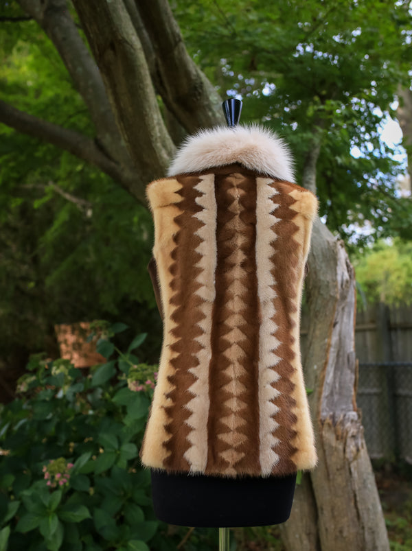 Multi Mink Herringbone Vest w/ Fox Collar