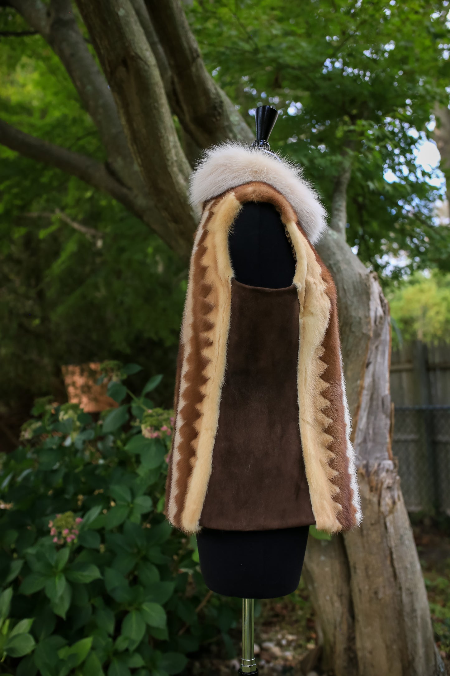 Multi Mink Herringbone Vest w/ Fox Collar