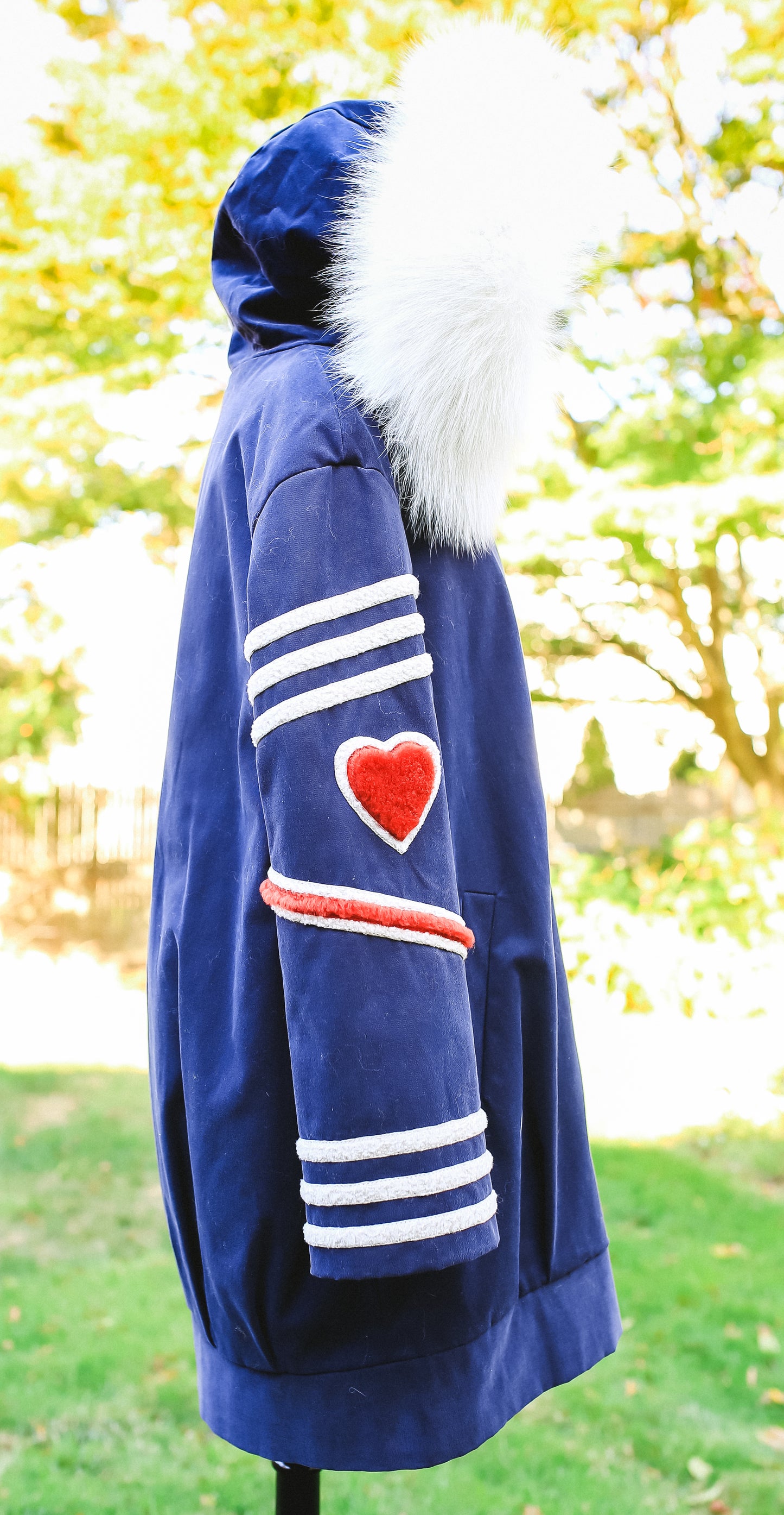 Parker Jacket with Lamb Trim and Fox Hood - Blue/White/Ivory