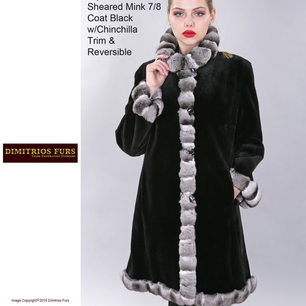 Custom Fur - Reversible Sheared Mink Fur Raincoat with Chinchilla Trim