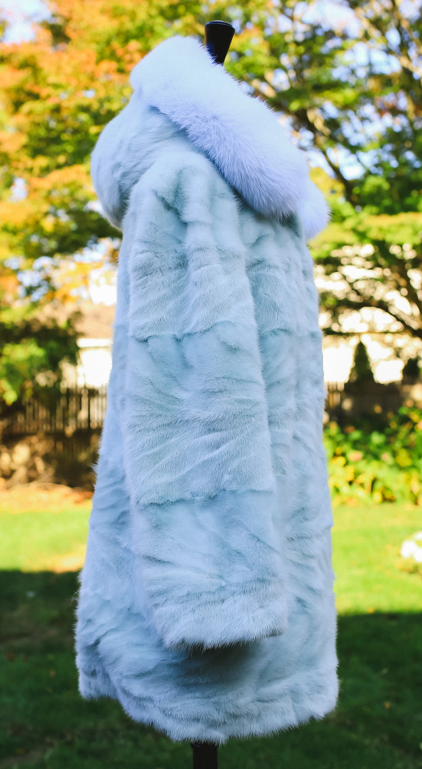 Sheared Mink Sculptured Stroller with Double Fur Hood and Fox Trim