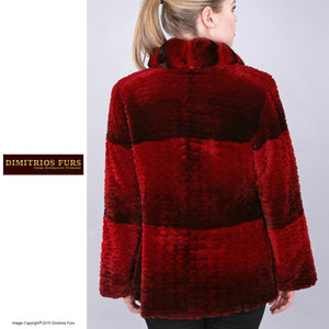 Custom Fur - Ruby Red Sheared Beaver Jacket with Chinchilla Trim