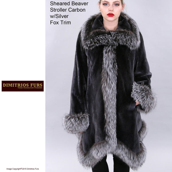 Custom Fur - Sheared Beaver Stroller with Black Silver Fox Trim