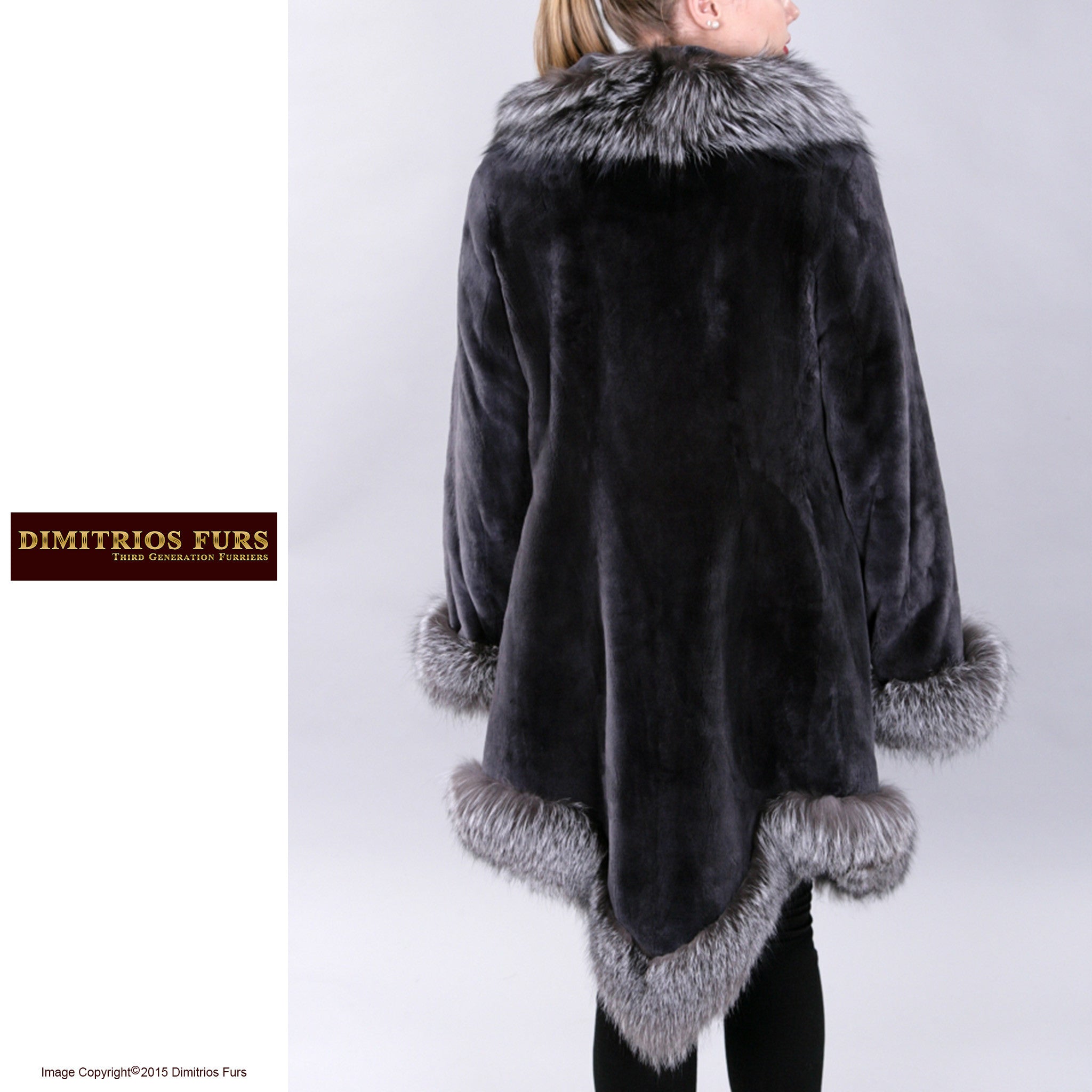 Custom Fur - Sheared Beaver Stroller with Black Silver Fox Trim