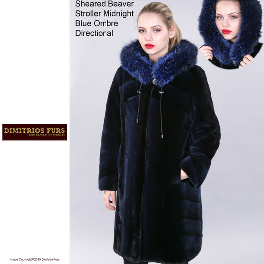 Custom Fur - Sheared Beaver Stroller in Midnight Blue Ombre