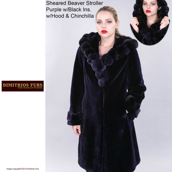 Custom Fur - Sheared Beaver Stroller - Purple with Black Inserts