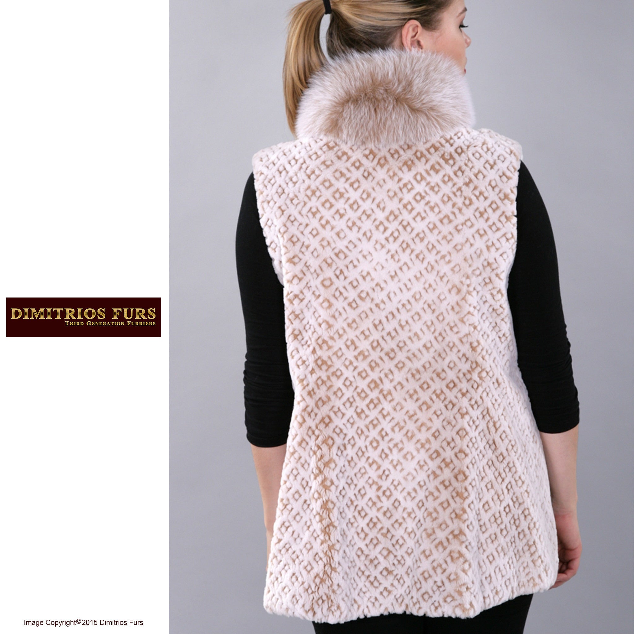 Custom Fur Sheared Beaver Vest with Carved Pattern and Fox Collar
