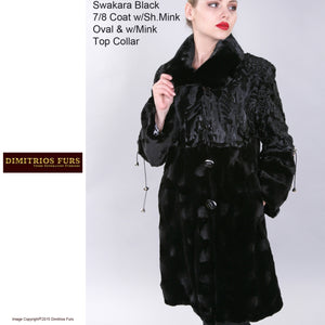 Custom Fur - Swakara Black Coat with Sheared Mink and Oval Mink Top Collar