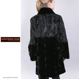 Custom Fur - Swakara Black Coat with Sheared Mink and Oval Mink Top Collar