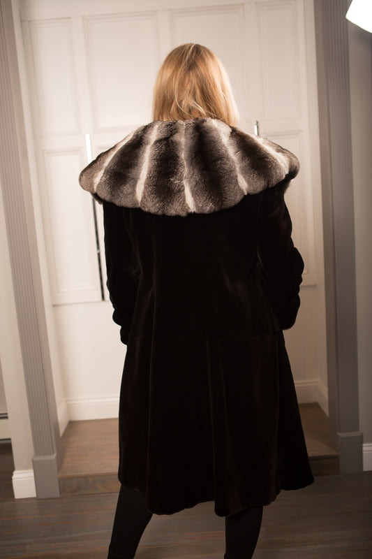 Black Sheared Mink with Chinchilla Front Tuxedo