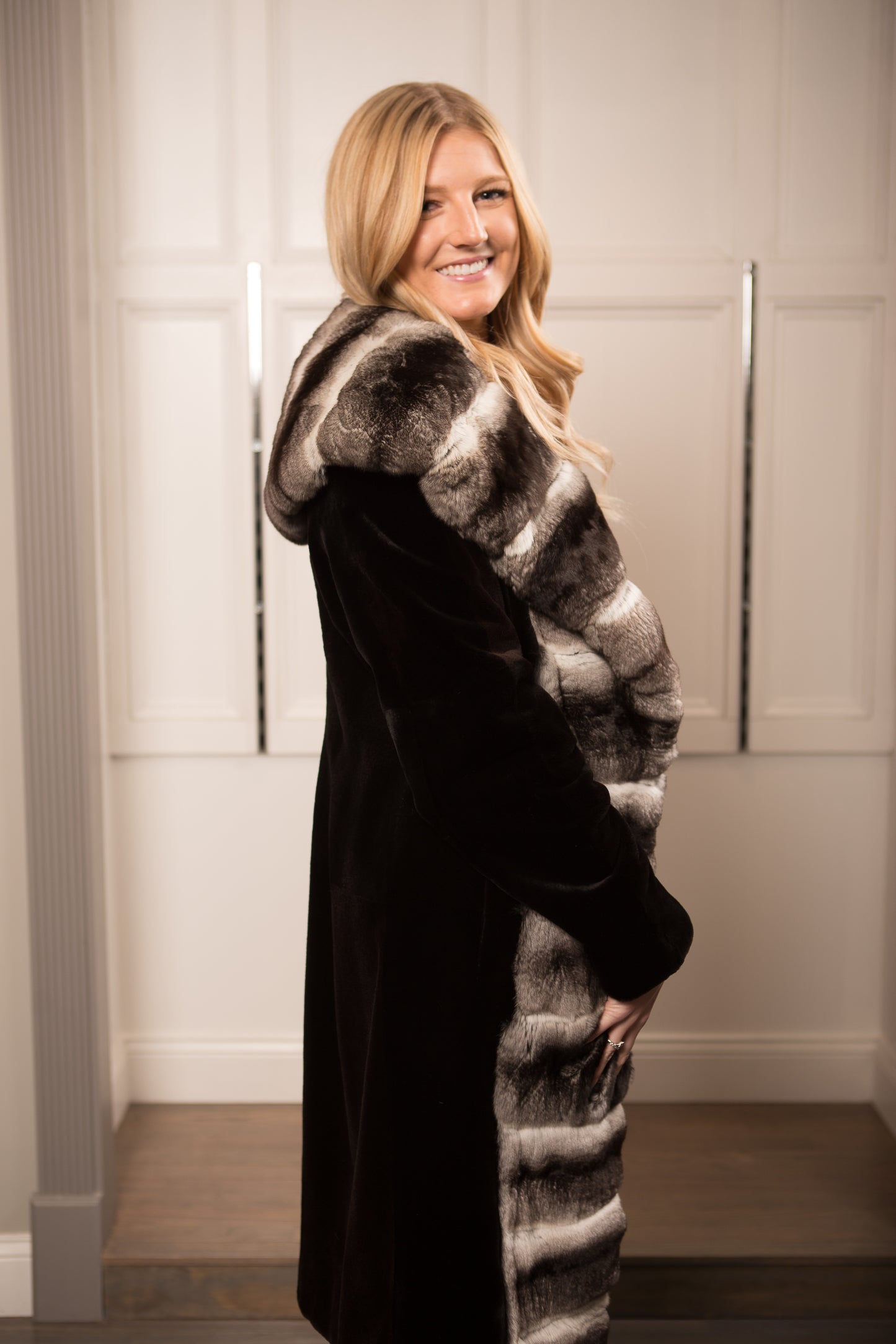 Black Sheared Mink with Chinchilla Front Tuxedo