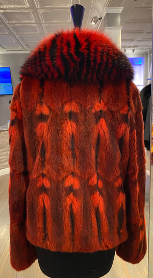 Red and Black Plucked Mink Jacket
